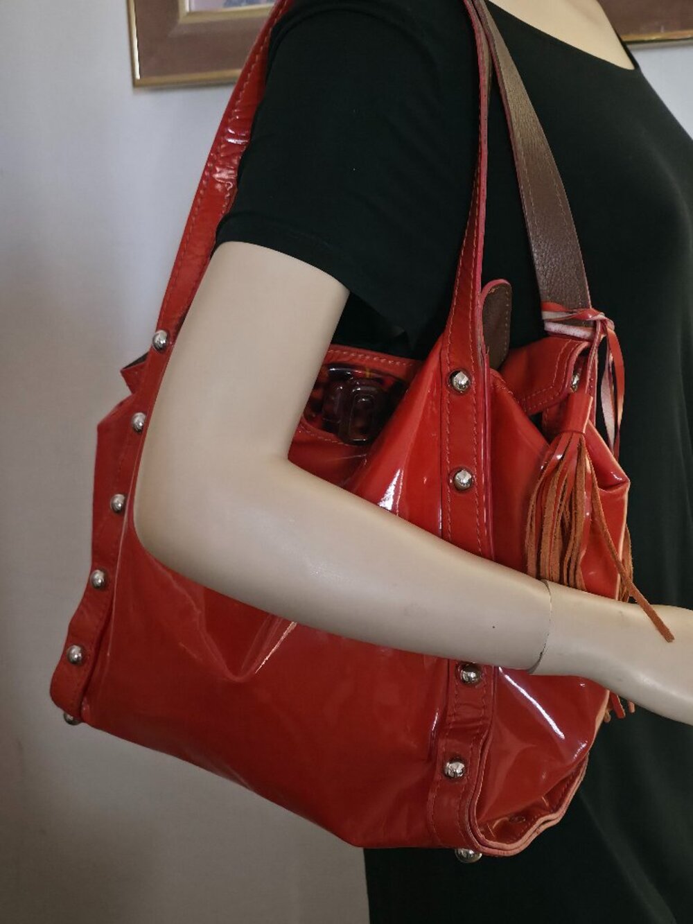 Lanvin Patent Leather Red Orange Handbag